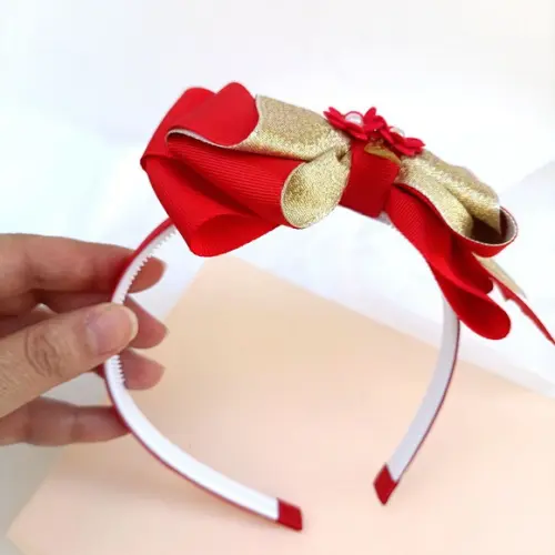 Tiara Arco Eduarda com Laço Vermelho e Dourado