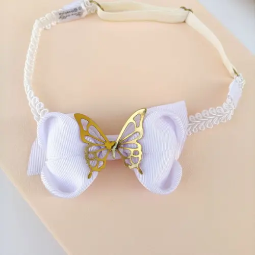 Tiara Bebê Infantil Ana Laço Branco e Borboleta