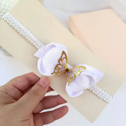 Tiara Bebê Infantil Ana Laço Branco e Borboleta