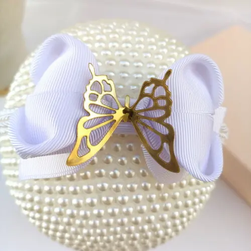 Tiara Bebê Infantil Ana Laço Branco e Borboleta