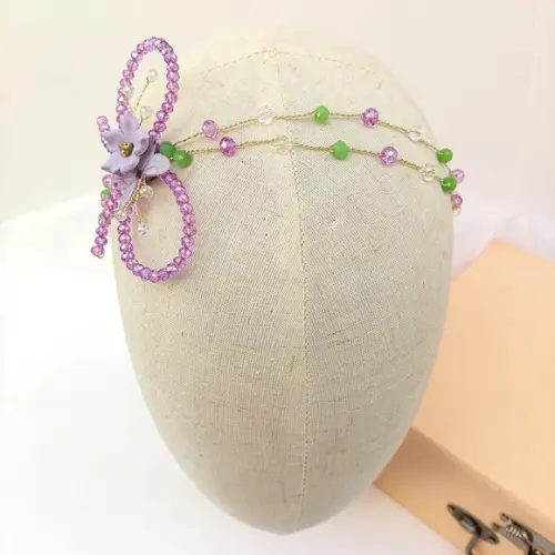 Tiara Bebê Infantil Melina com Cristais Verde e Lilás