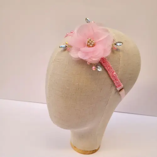 Tiara Faixa de Bebê e Infantil Lívia com Flor de Organza