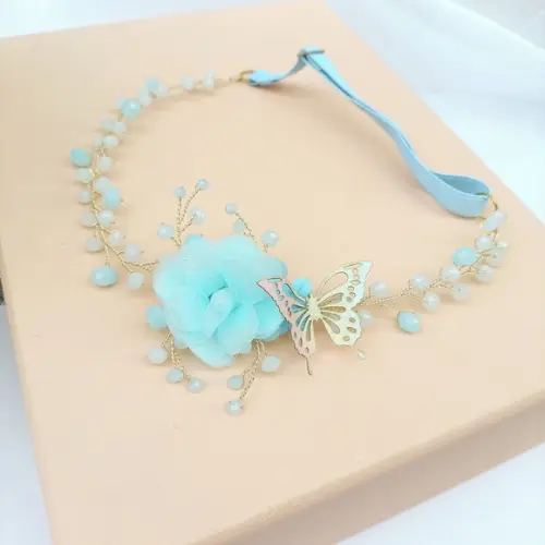 Tiara Infantil Antonella Aramada com Flor de Organza