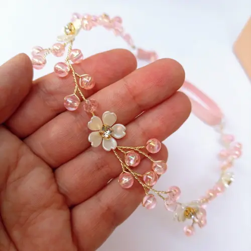 Tiara Infantil Bebê Andreza Cristais Rosa e Flores