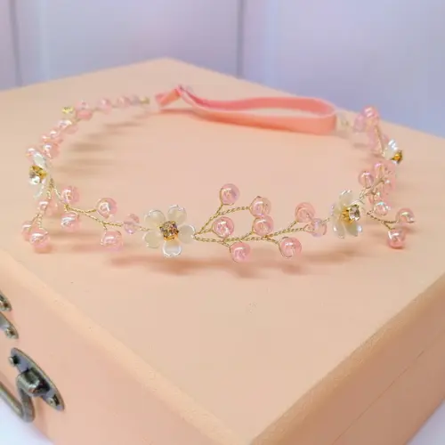 Tiara Infantil Bebê Andreza Cristais Rosa e Flores