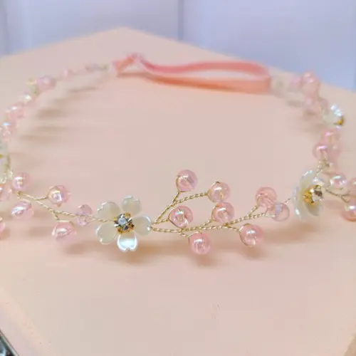 Tiara Infantil Bebê Andreza Cristais Rosa e Flores