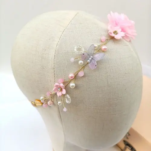 Tiara Infantil Chloe Aramada com Cristais e Flores