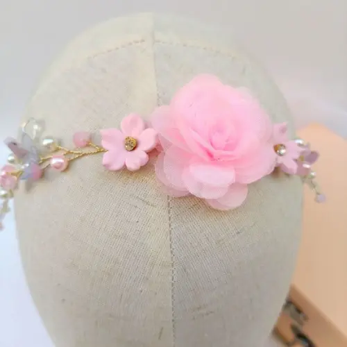Tiara Infantil Chloe Aramada com Cristais e Flores