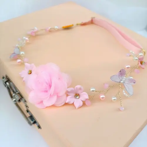 Tiara Infantil Chloe Aramada com Cristais e Flores