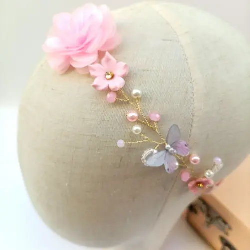 Tiara Infantil Chloe Aramada com Cristais e Flores