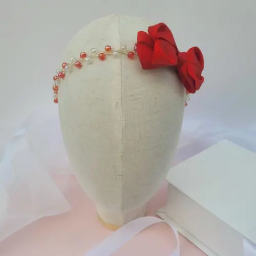 Tiara Infantil Elisa Aramada com Laço Vermelho