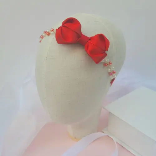 Tiara Infantil Elisa Aramada com Laço Vermelho