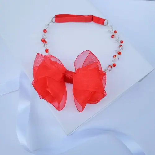Tiara Infantil Eloá Aramada com Laço Organza Vermelha