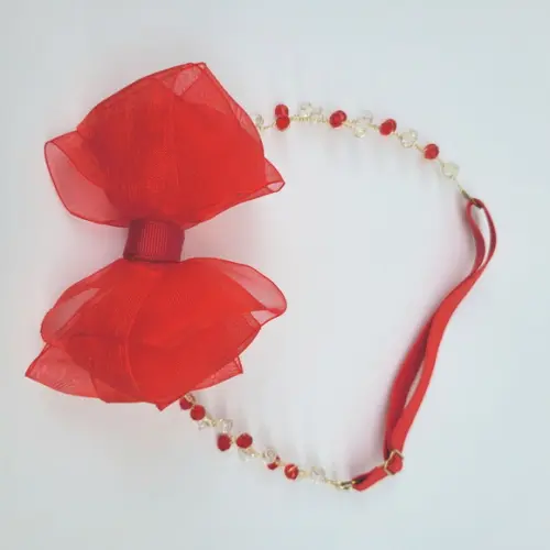 Tiara Infantil Eloá Aramada com Laço Organza Vermelha