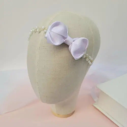 Tiara Infantil Gabrielle Aramada com Cristais e Laço Branco