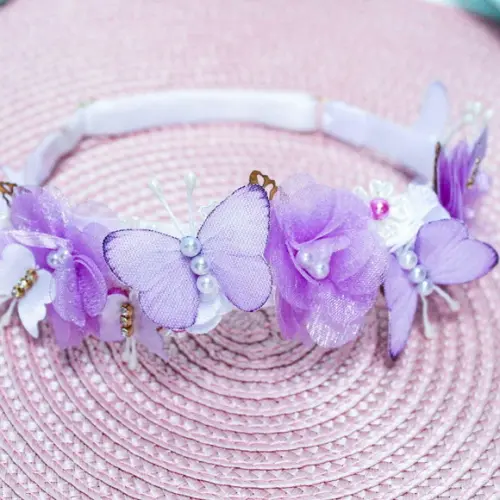 Tiara Infantil Flores e Borboletas