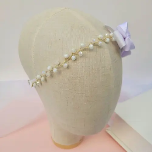 Tiara Infantil Gabrielle Aramada com Cristais e Laço Branco