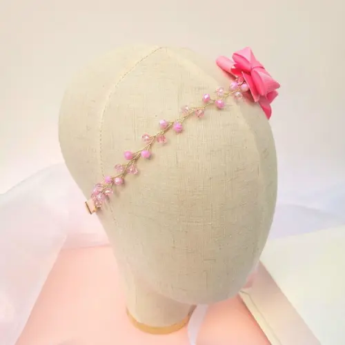 Tiara Infantil Gabrielle Aramada com Laço Rosa