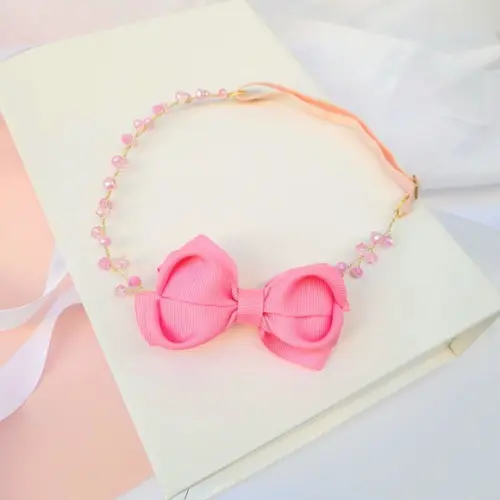 Tiara Infantil Gabrielle Aramada com Laço Rosa