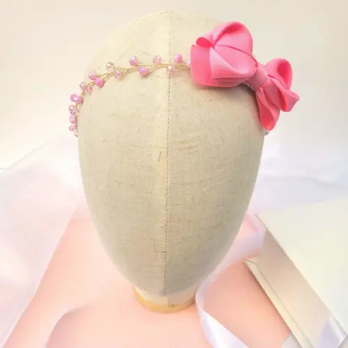 Tiara Infantil Gabrielle Aramada com Laço Rosa