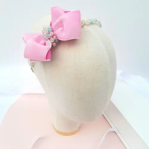 Tiara Infantil Helena Aramada com Laço Rosa