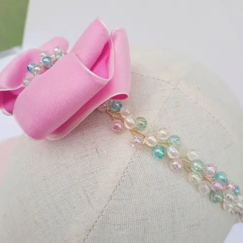 Tiara Infantil Helena Aramada com Laço Rosa