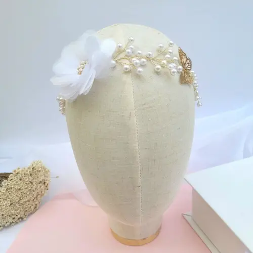 Tiara Infantil Isabela com Pérolas e Flor