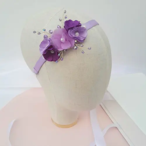 Tiara Infantil Laura com Flores Lilás e Roxo
