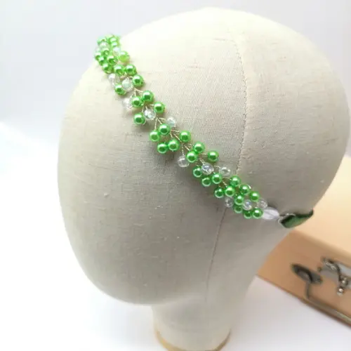 Tiara Infantil Lavínia Aramada Pérolas Verde