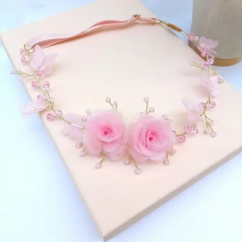 Tiara Infantil Luana Aramada com Flores e Borboletas