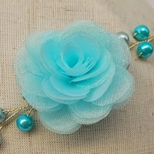 Tiara Infantil Luiza Aramada com Flor de Organza Azul