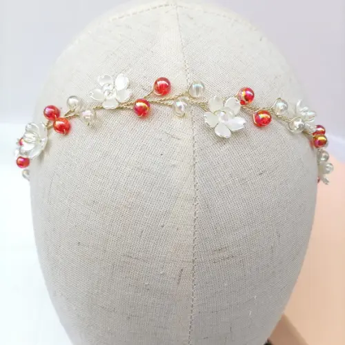 Tiara Infantil Marina Aramada com Pérolas e Flor