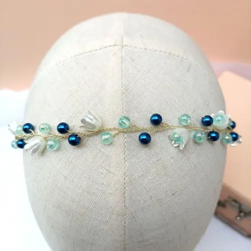Tiara Infantil Maya Aramada com Pérolas Azul Marinho