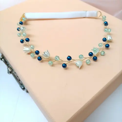 Tiara Infantil Maya Aramada com Pérolas Azul Marinho