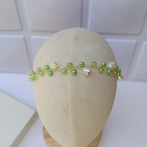 Tiara Infantil Maya Aramada com Pérolas Verde