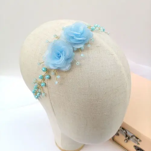 Tiara Infantil Sofia Aramada com Flores Azul