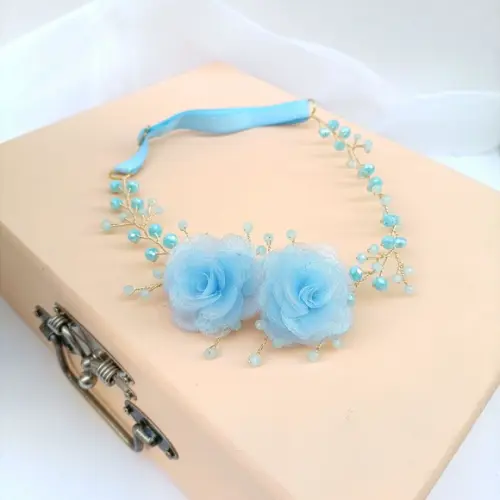 Tiara Infantil Sofia Aramada com Flores Azul