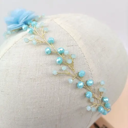 Tiara Infantil Sofia Aramada com Flores Azul