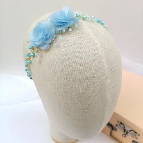 Tiara Infantil Sofia Aramada com Flores Azul