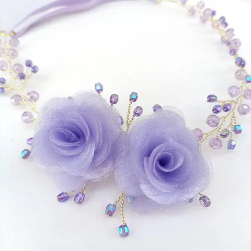 Tiara Infantil Sofia Aramada com Flores Lilás