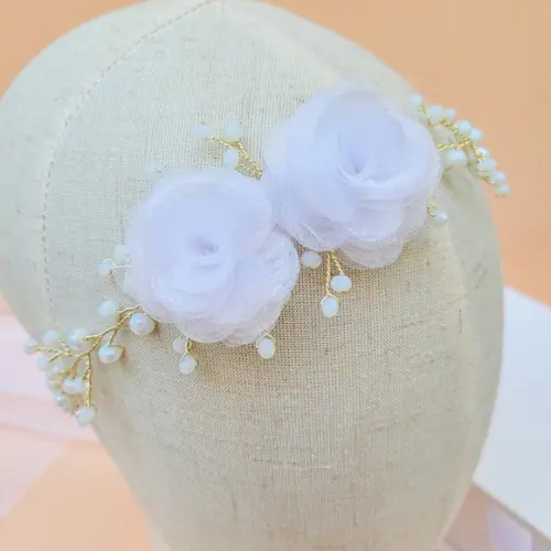 Tiara Infantil Sofia Aramada com Flores Branca
