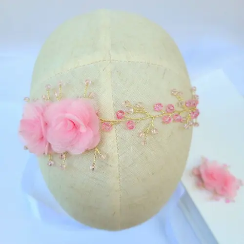 Tiara Infantil Sofia Aramada com Flores Rosa