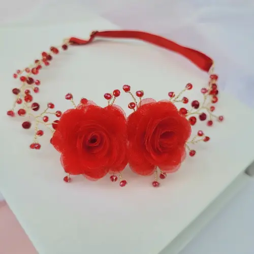 Tiara Infantil Sofia Aramada com Flores Vermelha