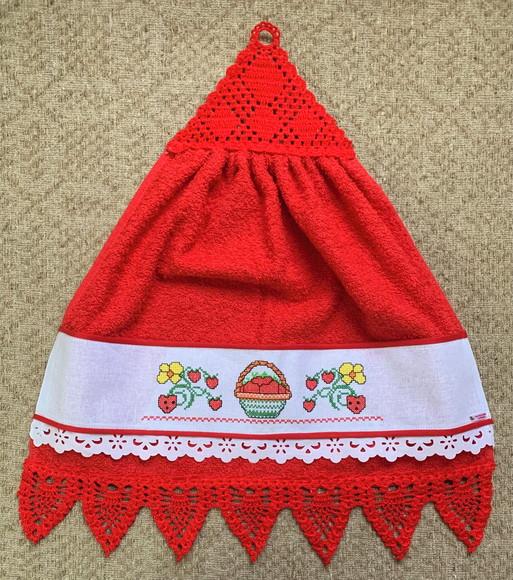 Bate Mão Bordado Vermelho Morangos