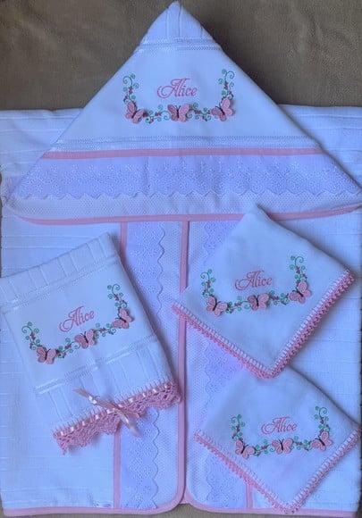 Enxoval para Bebê Personalizado Toalhas e Fraldas Borboletas