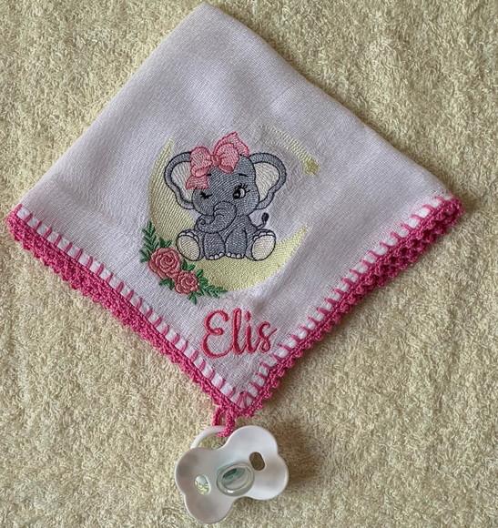 Fralda de Boca com Porta Chupeta Elefantinha