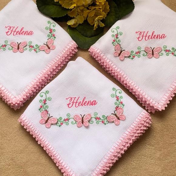 Kit 3 Fraldas de Passeio Bordadas Acabamento Borboletas
