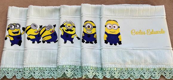 Kit 5 Toalhinhas Bordadas Minions