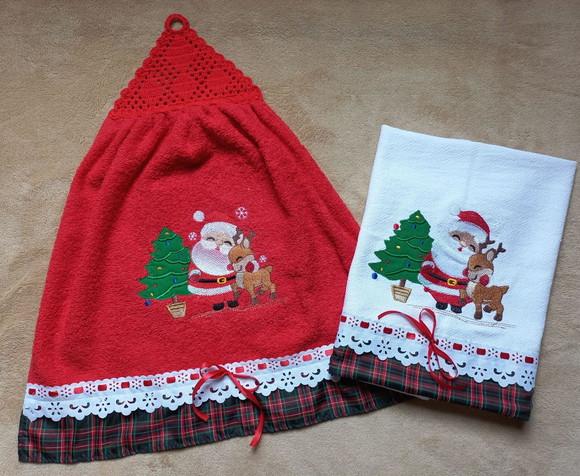Kit Bate Mão e Pano de Prato Natal Vermelho