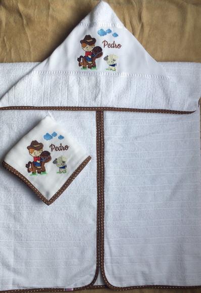 Kit Bebê Personalizado Toalha e Fralda de Boca Cowboy